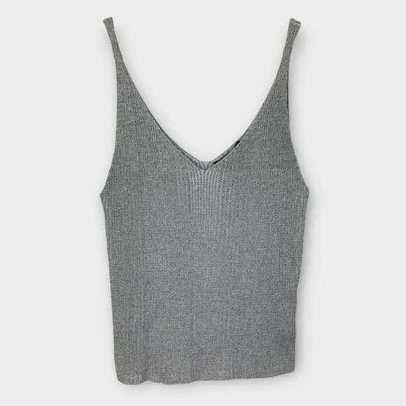 Forever 21 Metallic Silver Knit Tank Crop  Top - Picture 1 of 6